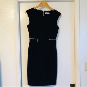 Calvin Klein Size 2 LBD Gold Zipper Accents CUTE!